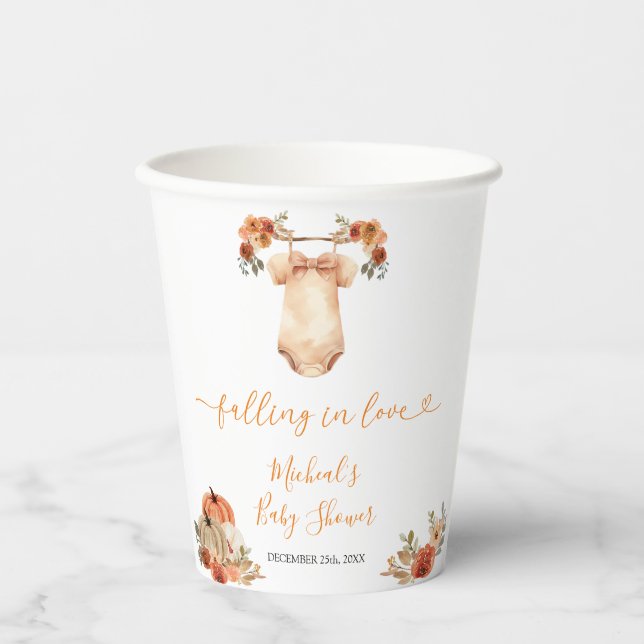 Gobelets En Papier Tomber Dans L'Amour Baby shower Floral Vêtements B (Recto)