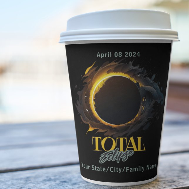 Gobelets En Papier Total Solaire Eclipse 2024 Votre Ville État Cosmiq (Créateur téléchargé)