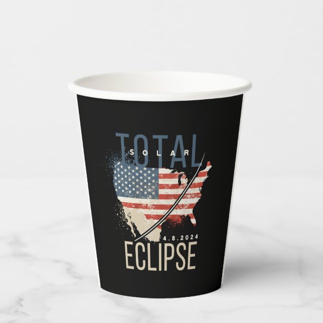 Gobelets En Papier Total Solaire Eclipse 4.8.2024 Patriotic USA Map (Recto)