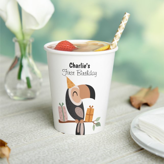 Gobelets En Papier Toucan avec casquette de fête, anniversaire (Insitu)