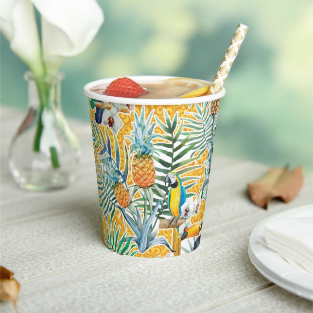 Gobelets En Papier Toucans et ananas Luau Cups (Insitu)