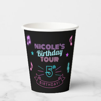 Gobelets En Papier Tournée d'anniversaire néon Musique Coupe en papie