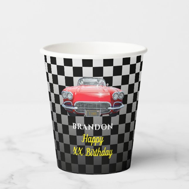 Gobelets En Papier Toute année Anniversaire, Red Sport's Car, Nom & A (Recto)
