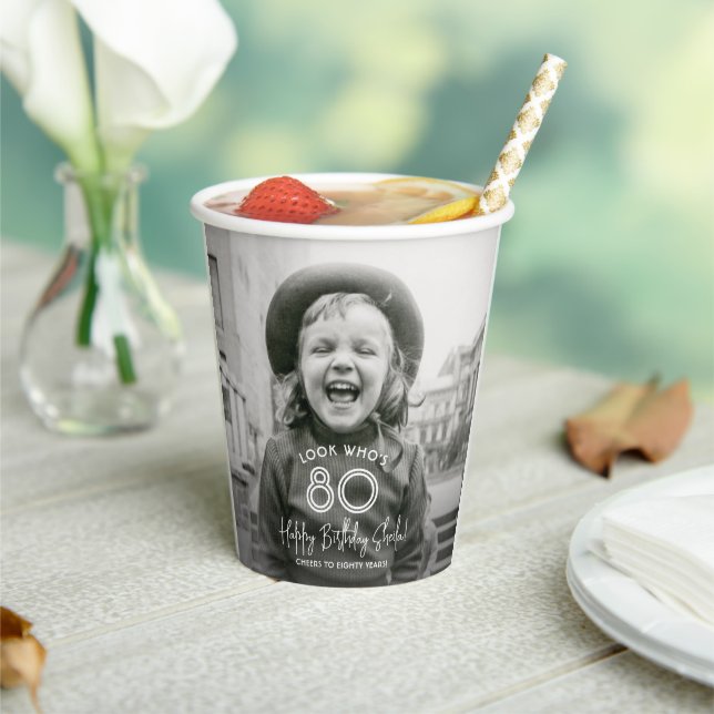 Gobelets En Papier TOUTE Anniversaire Chic White Typographie 2 Photo  (Insitu)