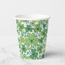 Gobelets en papier Trèfle Shamrock Bleu Vert