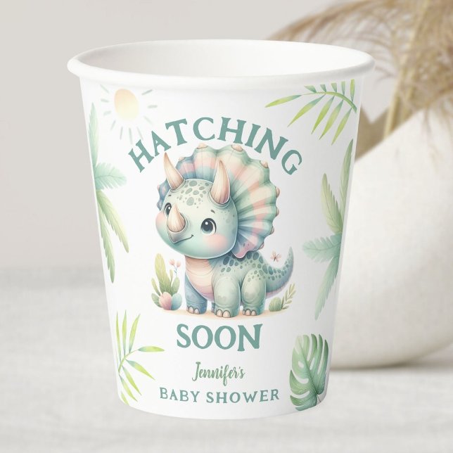 Gobelets En Papier Tricératops de Dinosaur Baby shower vert Cute Dino (Créateur téléchargé)