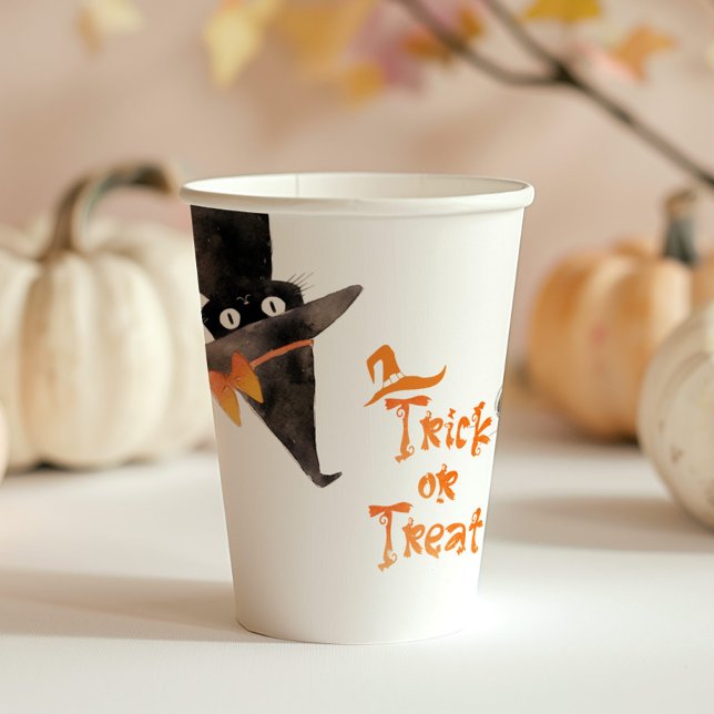 Gobelets En Papier Trick ou Treat Cute chat noir Halloween (Créateur téléchargé)