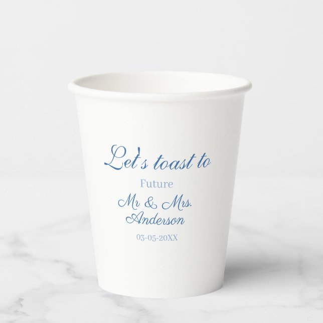 Gobelets En Papier trinquons aux futurs mr & mrs couple mariage bleu (Recto)