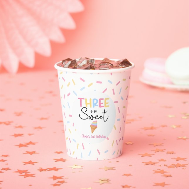 Gobelets En Papier Trois est tellement sucré crème glacée 3e fête d'a (Insitu)