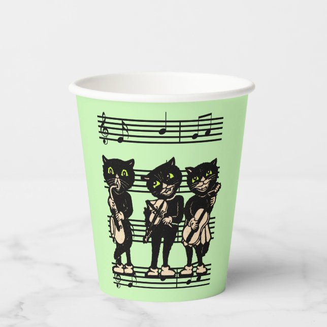 Gobelets En Papier Trois musiciens de chats noirs sur Partition Musiq (Recto)