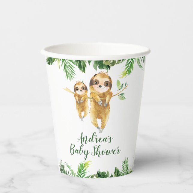 Gobelets En Papier Tropical Boy Sloth Baby shower Paper Cup (Recto)