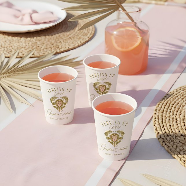 Gobelets En Papier Tropical Rétro Arbre à Palmes Cadeau de Mariage Pi (Retro Tropical Palm Tree Pickleball Bridal Shower Paper Cups)