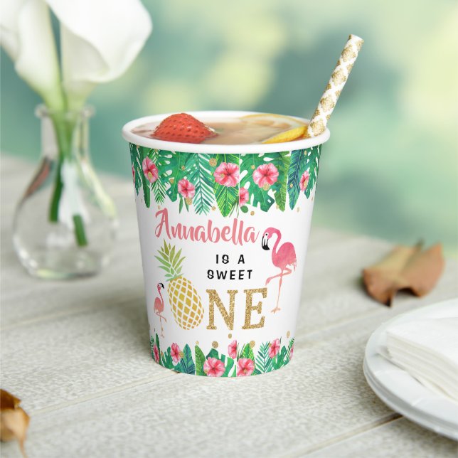 Gobelets En Papier Tropical Summer Beach Luau Girls 1er anniversaire (Insitu)