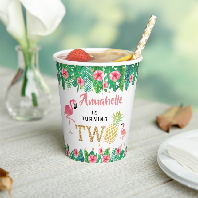 Gobelets En Papier Tropical Summer Beach Luau Girls 2e anniversaire (Insitu)