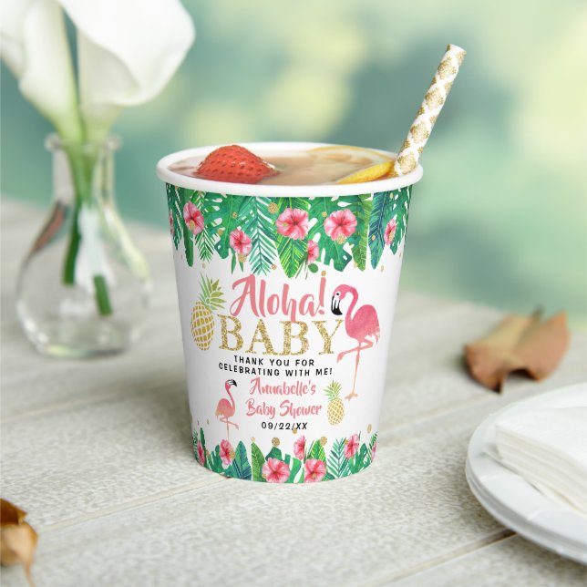 Gobelets En Papier Tropical Summer Beach Luau Girls Baby shower (Insitu)