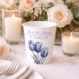 Gobelets En Papier Tulipes en Delft Bleu personnalisables