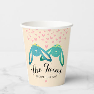 Gobelets En Papier Twin Bunnies Baby shower Jaune clair
