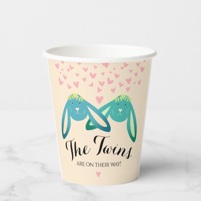 Gobelets En Papier Twin Bunnies Baby shower Jaune clair (Recto)