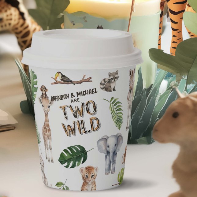 Gobelets En Papier Twins Jungle safari animaux Deux fêtes sauvages (Two Wild 2nd birthday party paper cups for twins birthday party)