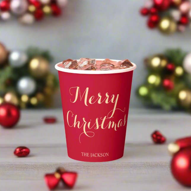 Gobelets En Papier Typographie de script moderne Joyeux Noël rouge (Créateur téléchargé)