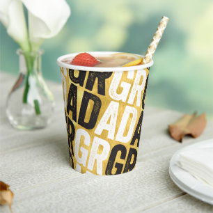 Gobelets En Papier Typographie GRAD en or pour fête de fin d'études e