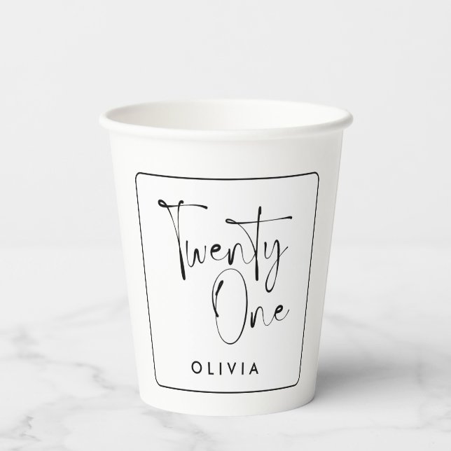Gobelets En Papier Typographie moderne noir blanc 21 anniversaire pho (Verso)
