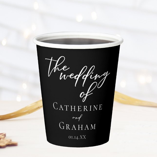 Gobelets En Papier Typographie noir blanc simple Mariage hiver chic (Créateur téléchargé)