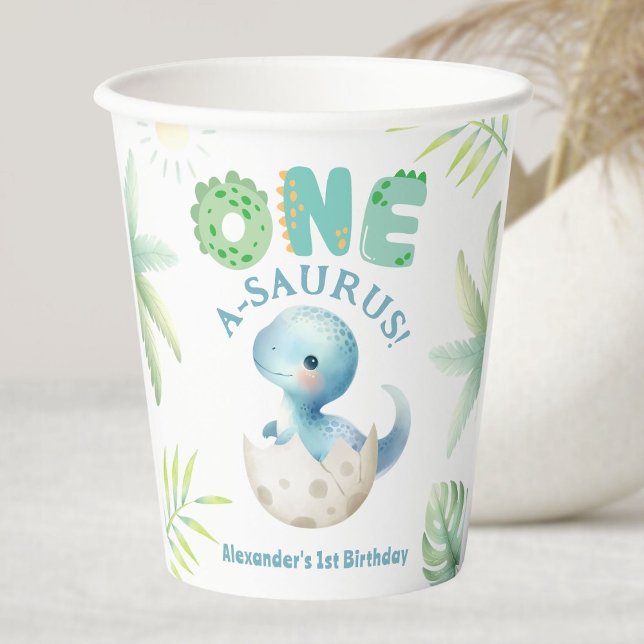 Gobelets En Papier Un A-Saurus Boy Dinosaur 1er anniversaire (Créateur téléchargé)
