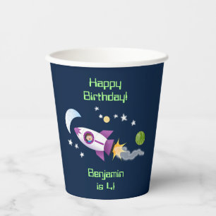 Gobelets En Papier Un adorable vaisseau-fusée dans l'espace dessin an