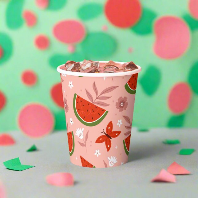 Gobelets En Papier Un dans le Melon Watermelon Butterflies Anniversai (Créateur téléchargé)