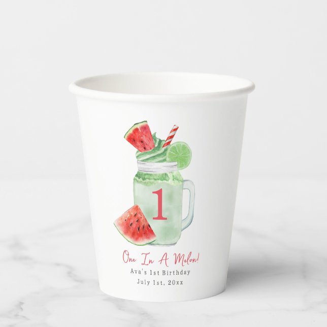 Gobelets En Papier Un dans Melon fête d'anniversaire Watermelon Smoot (Recto)