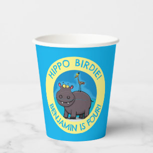 Gobelets En Papier Un joli hippo avec dessin d'anniversaire personnal