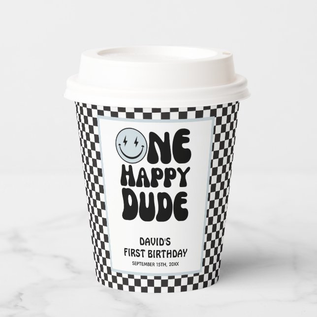 Gobelets En Papier Un joyeux Dude bleu mignon garçon premier annivers (Recto)