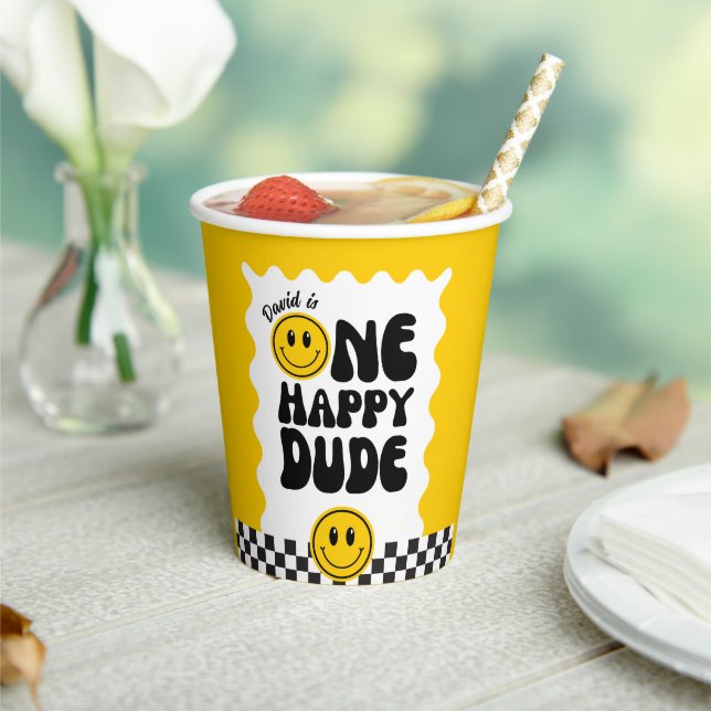 Gobelets En Papier Un joyeux Mec Happy Face Wavy 1er anniversaire (Insitu)