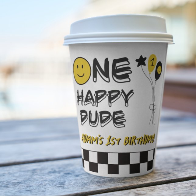 Gobelets En Papier Un joyeux Mec Jaune sourire premier garçon 1er ann (Créateur téléchargé)