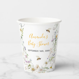 Gobelets En Papier Un petit Baby shower Fleur sauvage d'abeilles à mi