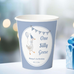 Gobelets En Papier Un petit garçon bleu oie bête 1er anniversaire