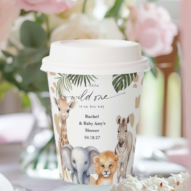 Gobelets En Papier Un peu sauvage en chemin, Safari Baby Animaux (A Little Wild One safari Animal, Baby Boy Shower Paper cup.)