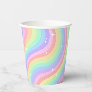 Gobelets En Papier Une année rétro groovy pastel arc-en-ciel ondulé 1