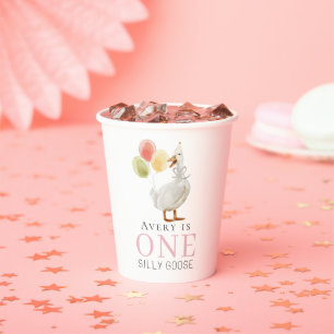 Gobelets En Papier Une fille d'oie sotte rose 1er anniversaire