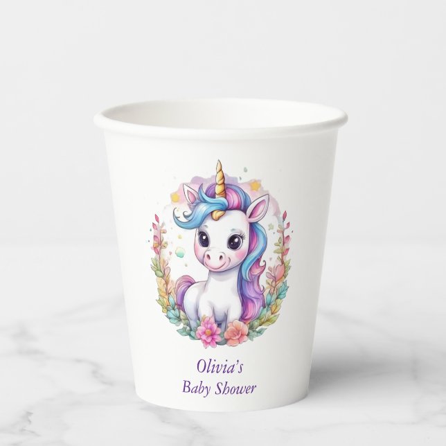 Gobelets En Papier Unicorn minimaliste Baby shower positif (Recto)
