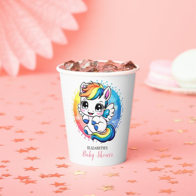 Gobelets En Papier Unicorne couleur minimaliste douche bébé (Insitu)