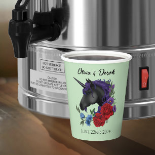 Gobelets En Papier Unicorne noire violet Fleurs de Sage Rouge