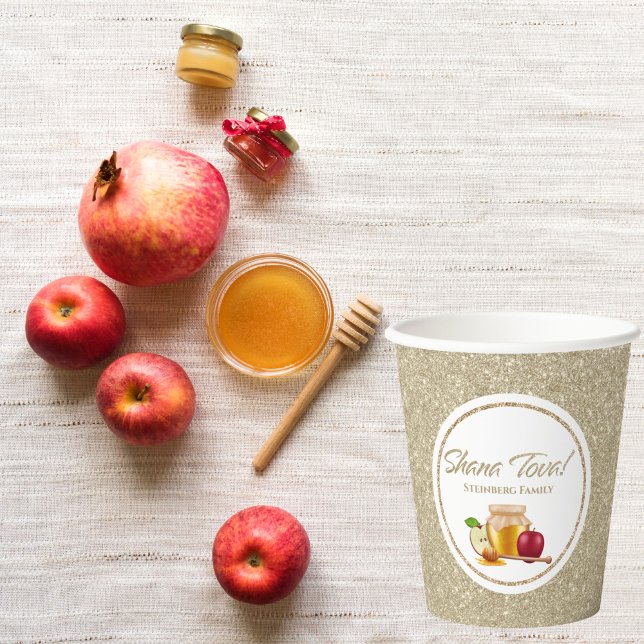 Gobelets En Papier Vacances juive blanche et or Rosh Hashanah (Créateur téléchargé)