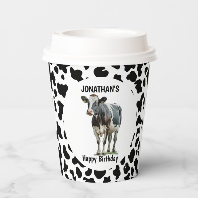 Gobelets En Papier Vache noire et blanche (Verso)