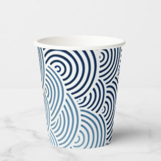 Gobelets En Papier Vague de mer japonaise design bleu et blanc