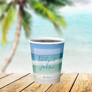 Gobelets En Papier Vagues tropicales Océan Photographie Plage Mariage