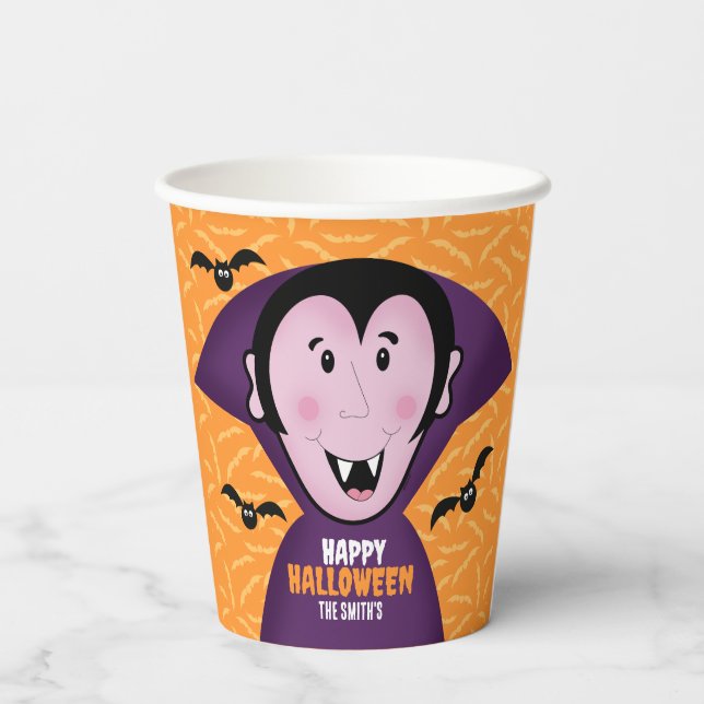Gobelets En Papier Vampire Dracula Bats Enfants Joli Halloween (Verso)
