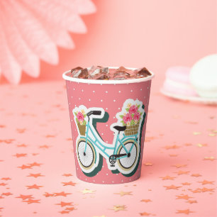 Gobelets En Papier Vélo Vintage Avec Fleurs Et Pois