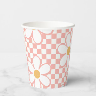 Gobelets En Papier Vérificateur Rétro Rose Fête d'anniversaire Daisy